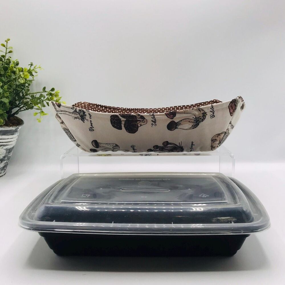 Microwave Takeout Container Cozy! Reversible, For HOT Containers! Mushrooms